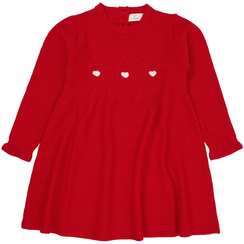 Copenhagen Colors Red/Dusty Rose Combi Merino Cable Dress W. Hearts Designer unclassified dresses