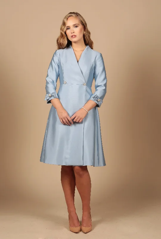 'Astor' Silk and Wool Dress Coat in Blu Beaded unclassified dresses