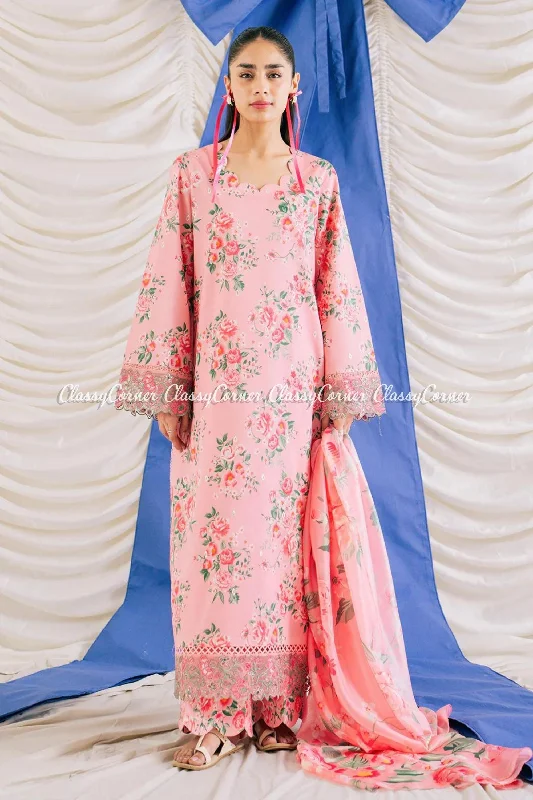 Coral Pink Printed Lawn Salwar Kameez Luxury floral dresses