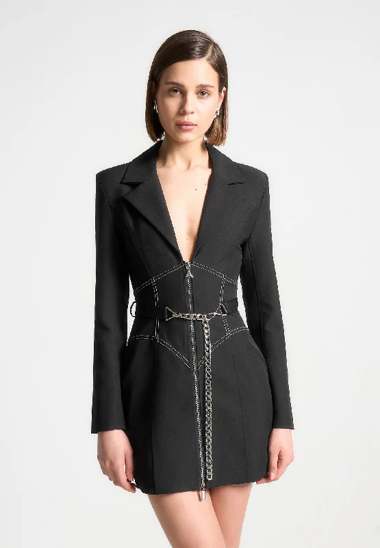 Corset Blazer Dress with Chain - Black Holiday unclassified dresses