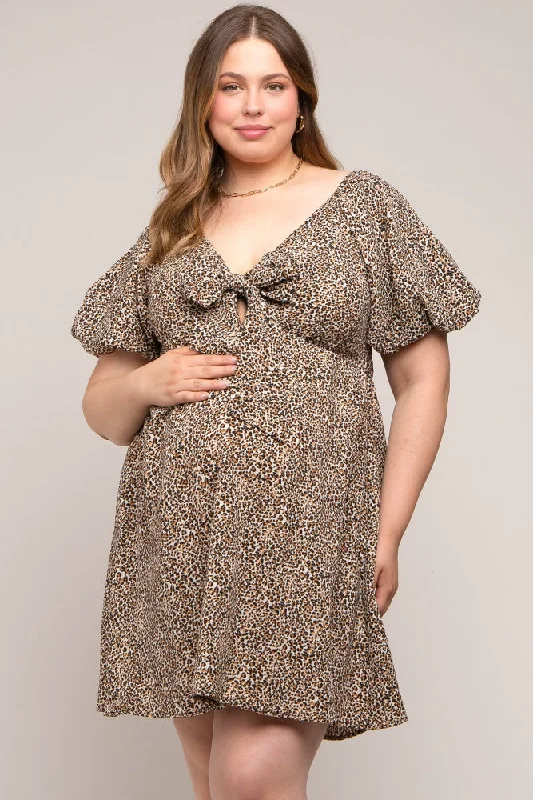 Cream Cheetah Print Knotted Puff Sleeve Plus Maternity Dress Versatile floral dresses for all occasions Cream Cheetah Print Knotted Puff Sleeve Plus Maternity Dress Versatile floral dresses for all occasions