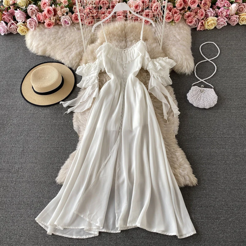 Cute chiffon white dress fashion dress  538 Color block unclassified dresses