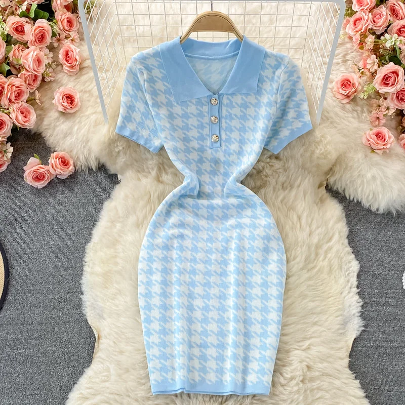 Cute houndstooth knitted dress  397 Stretchy unclassified dresses