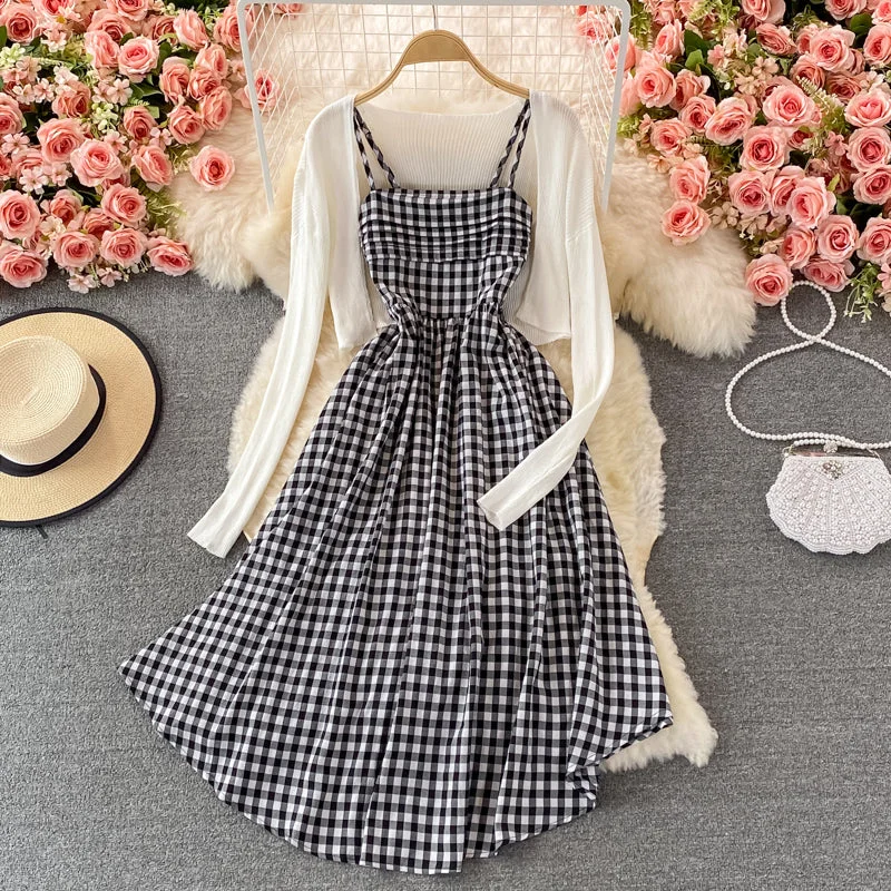 Cute plaid two-piece dress  444 Spring unclassified dresses