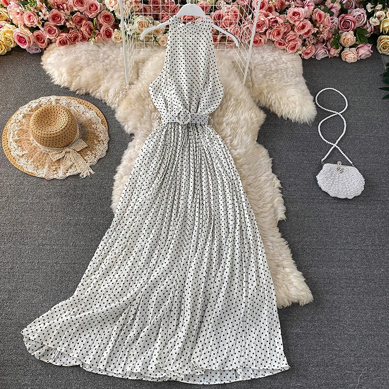 Cute polka dot halterneck dress  458 Off-shoulder unclassified dresses