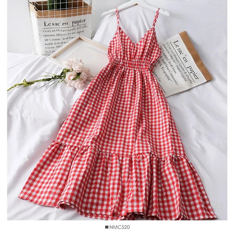 Cute v neck plaid dress A line fashion dress  500 Lounge unclassified dresses