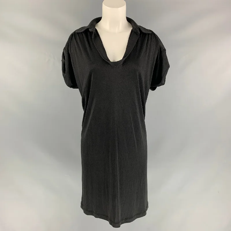 DEREK LAM Size M Black Silk Solid Dress Floral unclassified dresses
