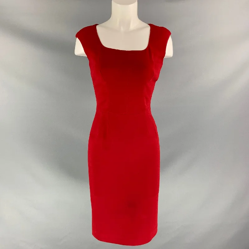 DOLCE & GABBANA Size 6 Red Viscose Blend Solid Sleeveless Mid-Calf Dress Lightweight unclassified dresses