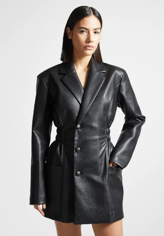 Double Breasted Leather Blazer Dress - Black Date night unclassified dresses