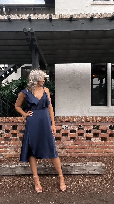 Celebration by Shine On Jaide Wrap Dress Navy One-shoulder unclassified dresses