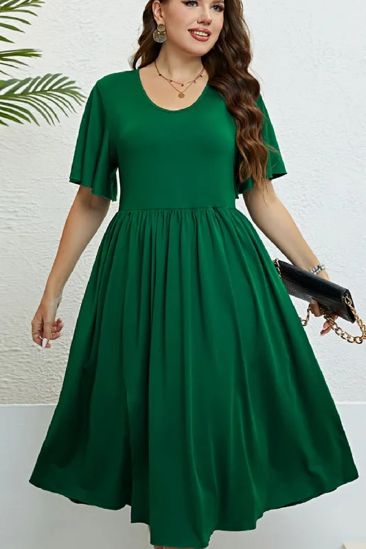 Flutter Sleeve Round Neck Dress Monochrome unclassified dresses