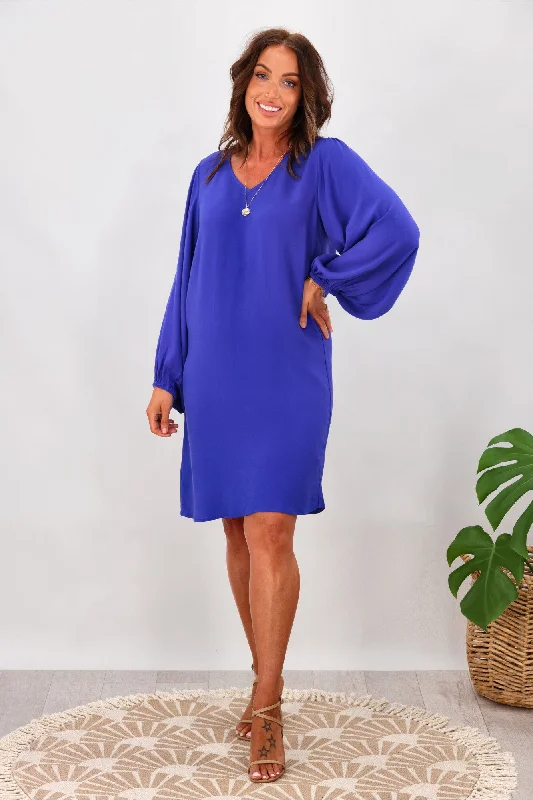 Gloss by Shine On Joni Shift Dress with Blouson Sleeve Blue Stylish unclassified dresses