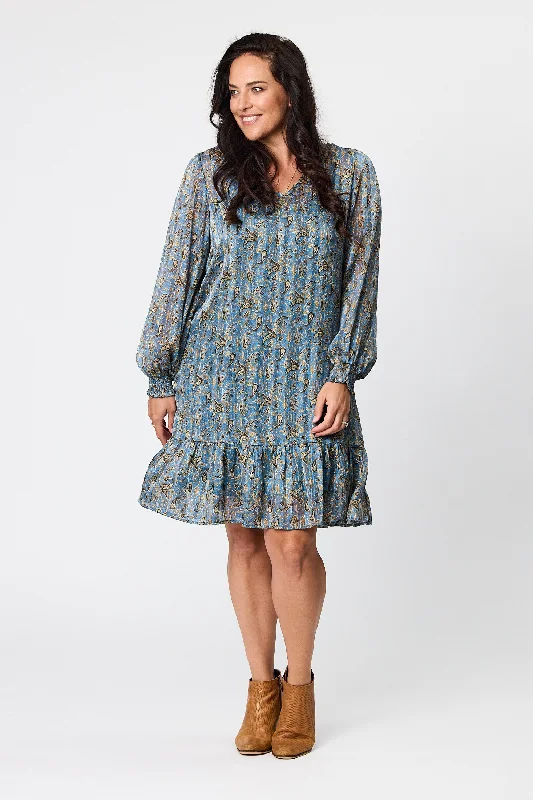 Gloss by Shine On Laura Hem Tier Dress Blue Paisley Sexy unclassified dresses