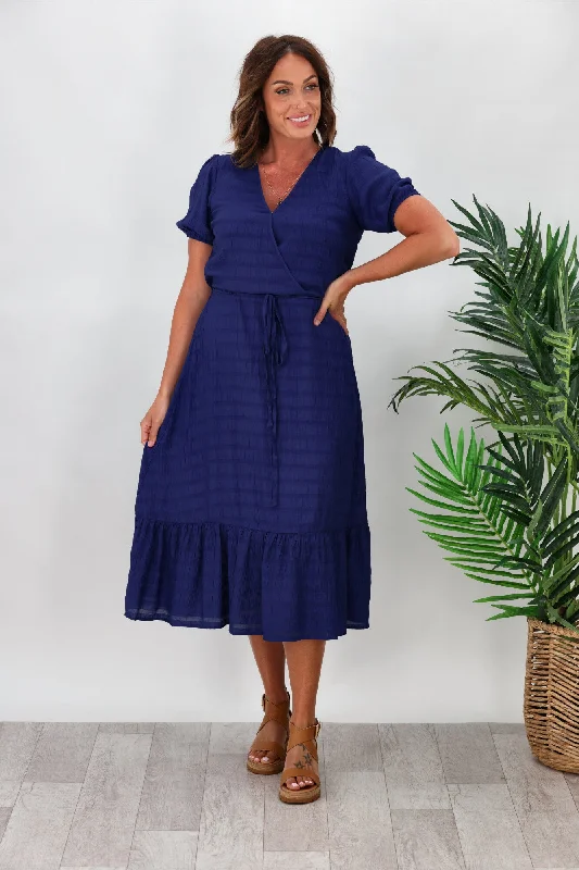 Gloss by Shine On Soren Wrap Dress Blue Self Stripe Y2K unclassified dresses