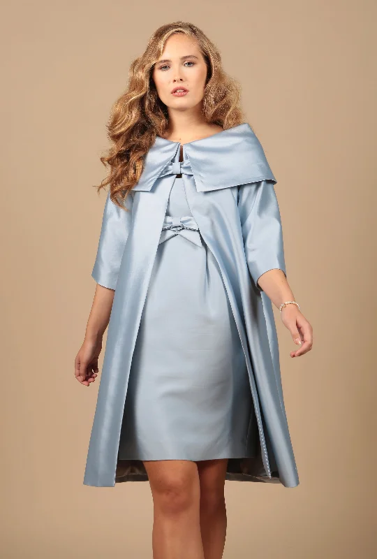 'Waldorf' Silk and Wool Dress Coat in Blu Monochrome unclassified dresses