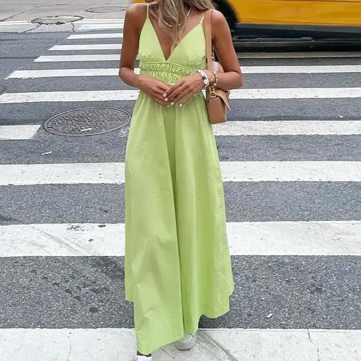Green Cotton V Neck Summer Women's Dress Tulle unclassified dresses