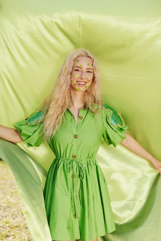Green Shamrock Poof Sleeve Dress Beach unclassified dresses