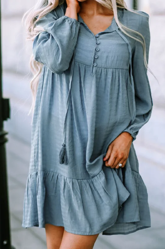 Half Button Ruffle Hem Dress Club unclassified dresses