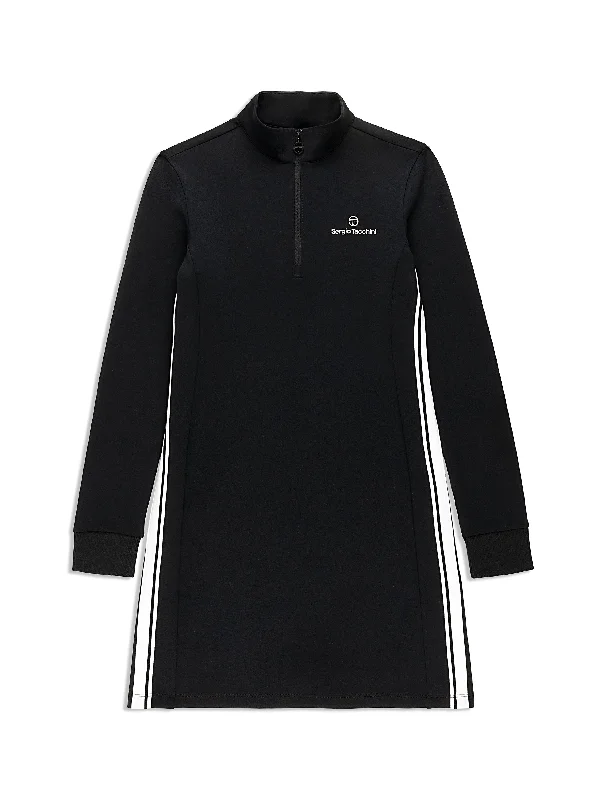 Damarindo Half-Zip Track Dress- Black Monochrome unclassified dresses