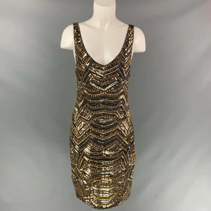 HAUTE HIPPIE Size L Forest Green & Gold Silk Beaded Sleeveless Dress Beach unclassified dresses