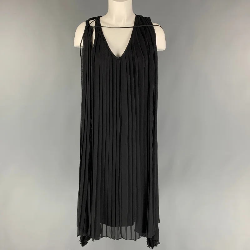 HUSSEIN CHALAYAN Size M Black Silk Pleated A-Line Dress Backless unclassified dresses