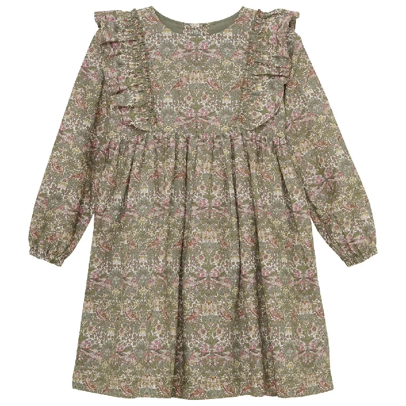 Huttelihut Deep Lichen Green Dress In Liberty Fabric Smocked unclassified dresses