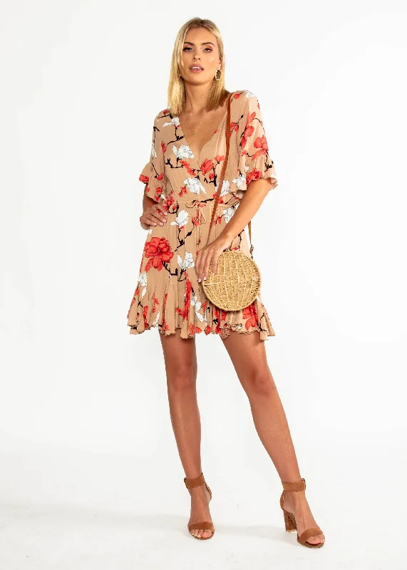 Introducing Me Dress - Mocha Floral Linen floral dresses