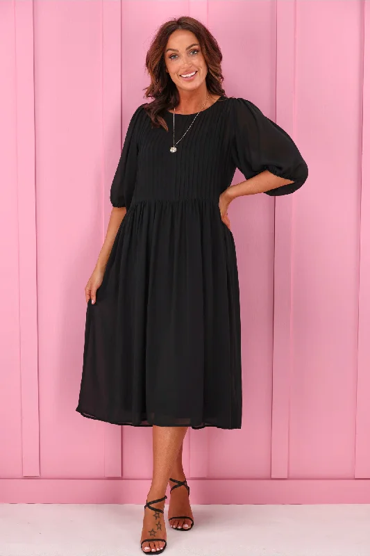 Jane James Laurel Pintuck Front Dress Black Elegant unclassified dresses