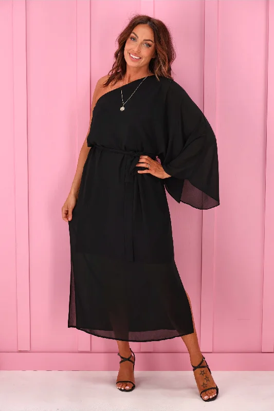 Jane James Saffron One Shoulder Dress Black Metallic unclassified dresses