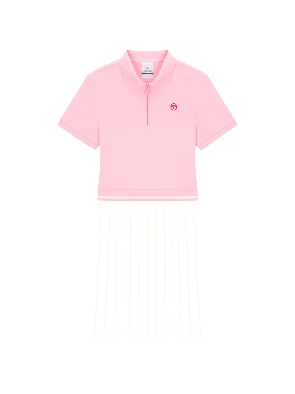 Jersey Mix Pleats Collared Dress- Light Pink Satin unclassified dresses