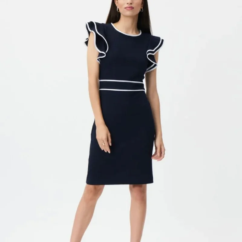 Joseph Ribkoff Midnight Blue Ruffled Sleeve Sheath Dress Soft fabric unclassified dresses