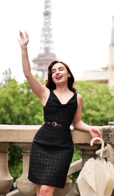 'Josephine' Wool Tweed Dress in Nero Cocktail unclassified dresses