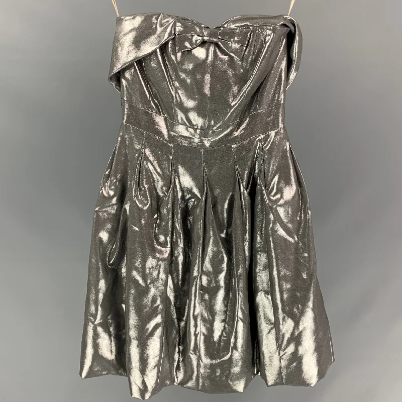 KAREN MILLEN Size 4 Silver Viscose Blend Metallic Strapless Dress Summer unclassified dresses