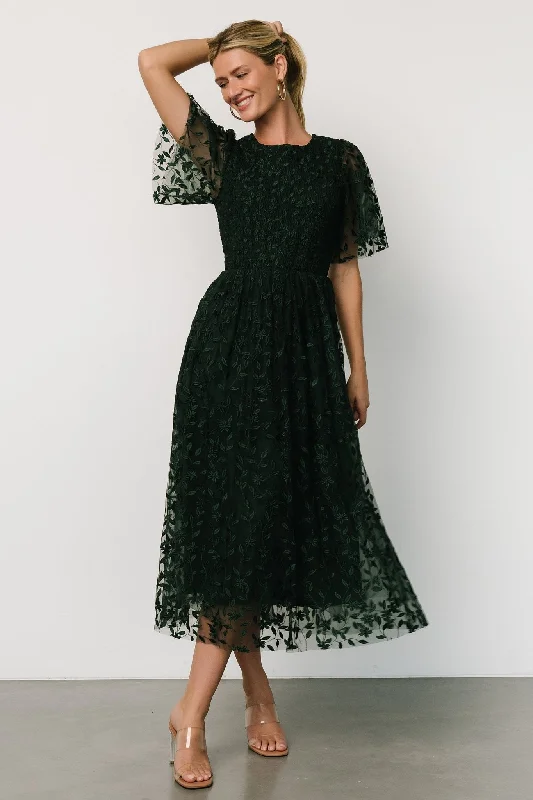 Kendra Embroidered Dress | Dark Green Smocked unclassified dresses