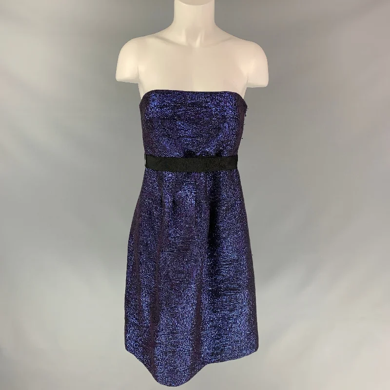 LELA ROSE Size 6 Blue & Black Acrylic Blend Woven Strapless Dress Office unclassified dresses