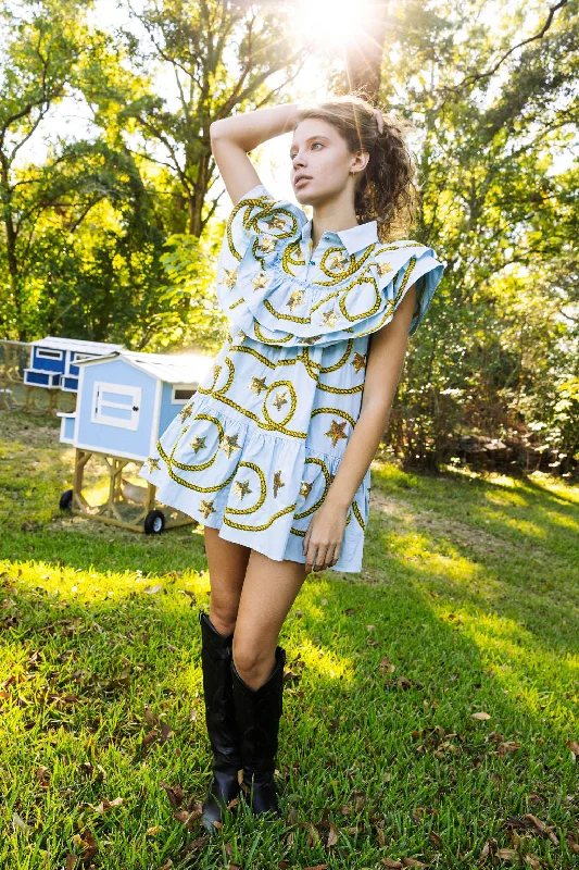 Light Blue Star & Rope Ruffle Dress Budget-friendly unclassified dresses