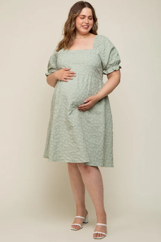 Light Olive Floral Textured Square Neck Babydoll Maternity Plus Dress Midi floral dresses Light Olive Floral Textured Square Neck Babydoll Maternity Plus Dress Midi floral dresses