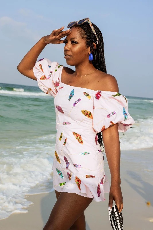 Light Pink Umbrella Poof Sleeve Dress Boho unclassified dresses