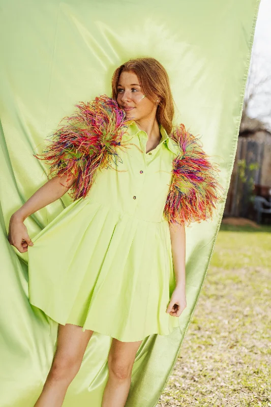 Lime & Rainbow Feather Sleeve Dress Chic unclassified dresses