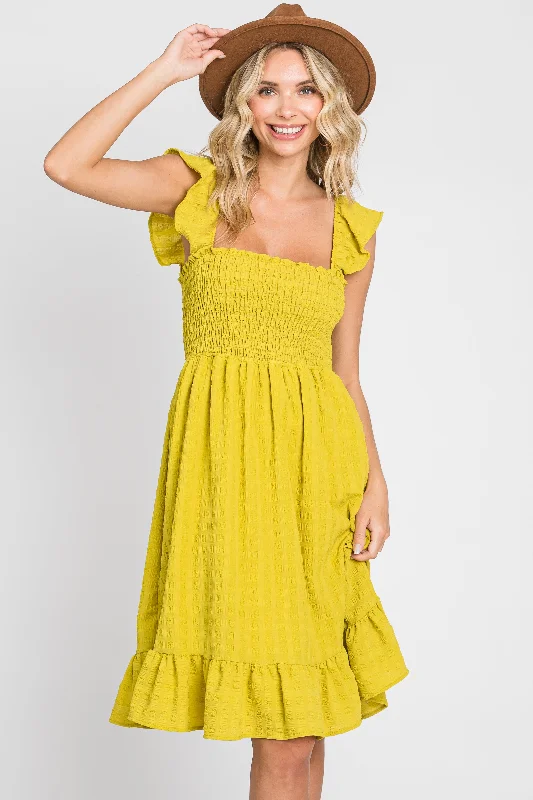 Lime Textured Sleeveless Smocked Dress Engagement unclassified dresses