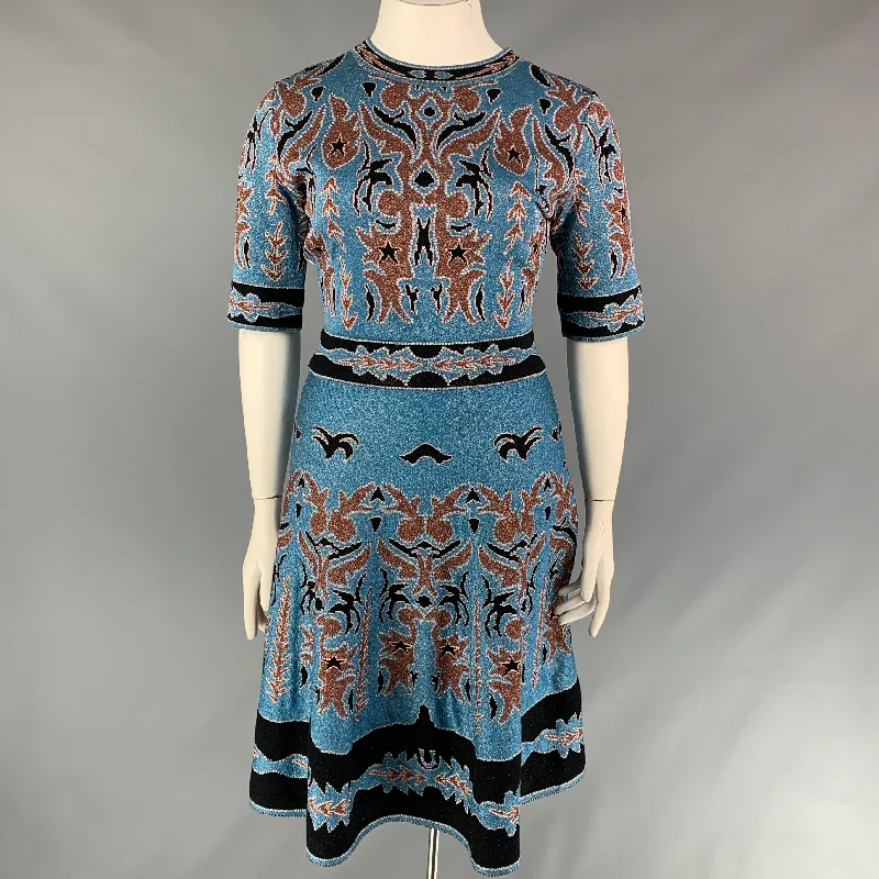 M MISSONI Size 12 Blue & Brown Polyamide Bend Metallic Dress A-line unclassified dresses
