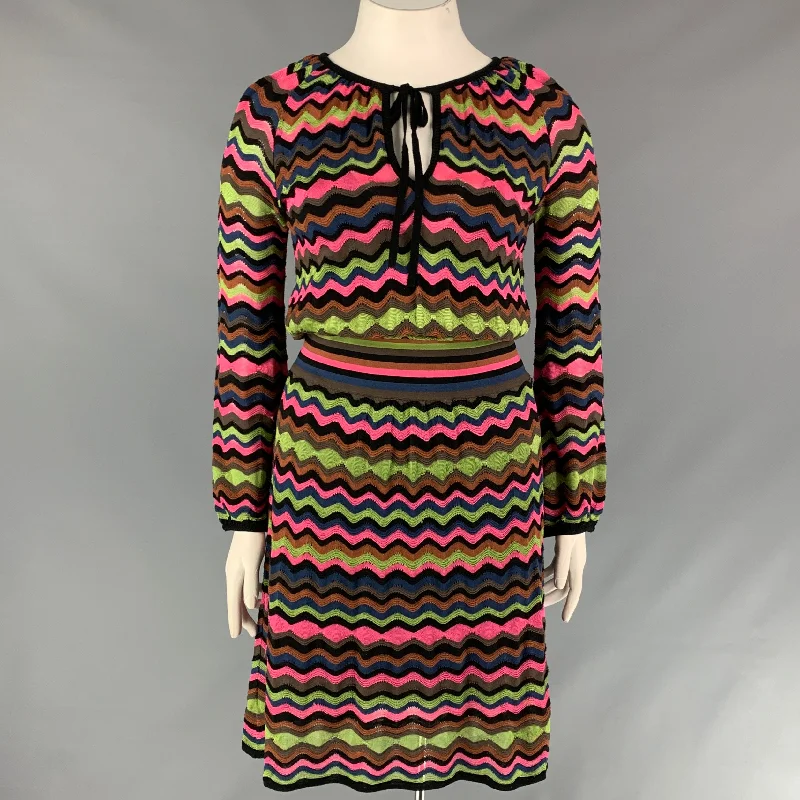M MISSONI Size 12 Multi-Color Knitted Cotton Blend A-line Dress Beach unclassified dresses