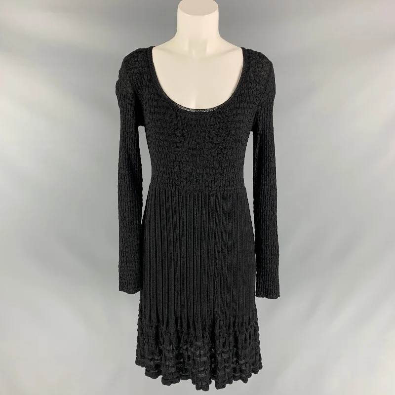 M MISSONI Size 8 Black Wool Blend Knitted A-Line Dress Mesh unclassified dresses