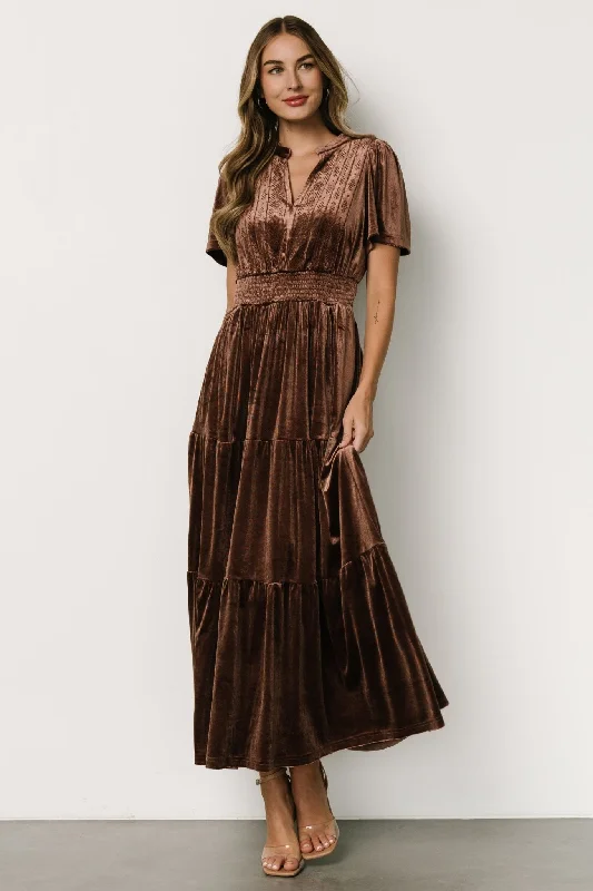 Maida Embroidered Velvet Dress | Chocolate Metallic unclassified dresses