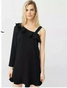 Mango Ladies Asymmetric Neckline One Shoulder Tunic Frill Shift Dress One-shoulder unclassified dresses