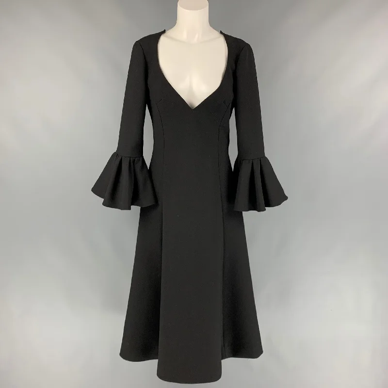 MARC JACOBS Fall 2019 Size 2 Black Wool Blend Deep V-Neck Ruffle Sleeve Dress Lace unclassified dresses