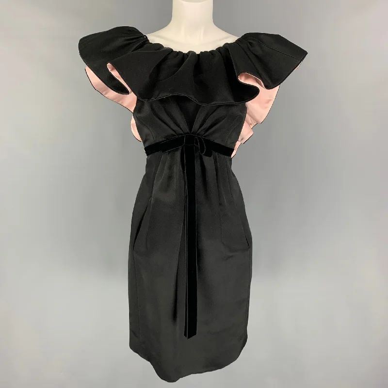 MARC JACOBS RUNWAY Size 6 Black Silk Pale Pink Low Back Dress High-end unclassified dresses