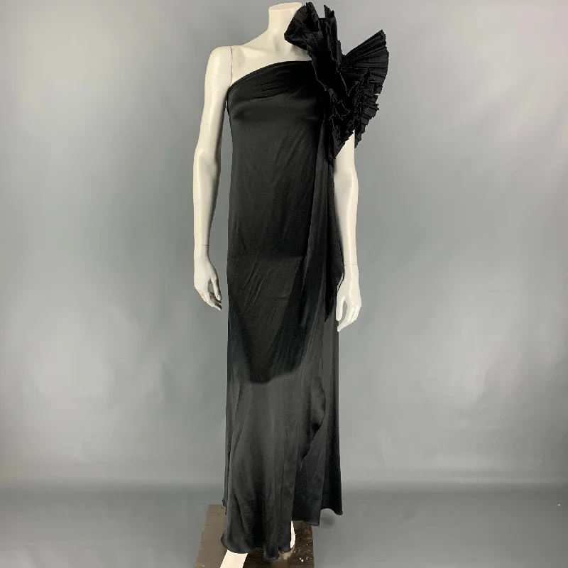 MARC JACOBS Size 0 Black Silk Ruffle Sleeve Asymmetrical Gown Bright color unclassified dresses