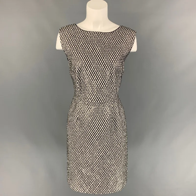 MARC JACOBS Size 12 Grey & Black Silk Beaded Shift Dress Flowy unclassified dresses