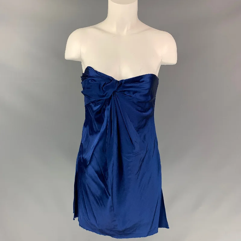 MARINA MOSCONE Size 4 Navy Acetate Blend Strapless Dress Soft fabric unclassified dresses